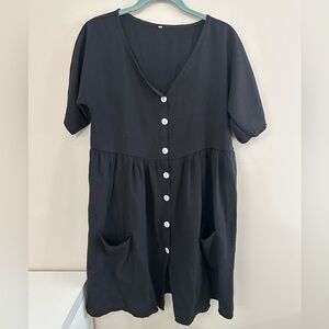 Black Button-Down Dress with Pockets